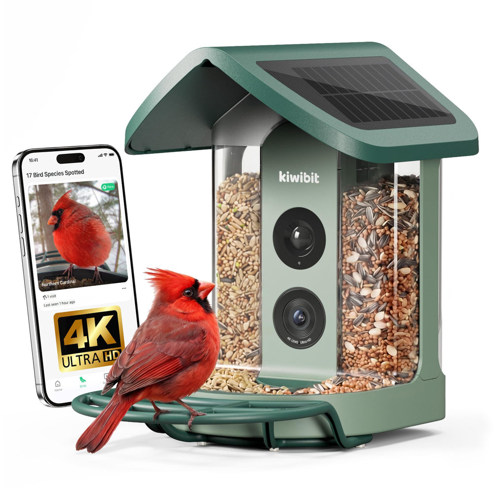 Kiwibit Solar Smart Bird Feeder front view with camera