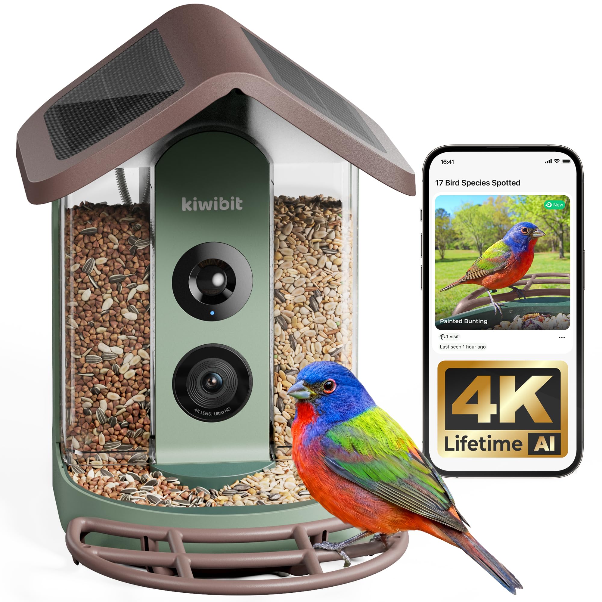 Kiwibit Solar Smart Bird Feeder front view with camera