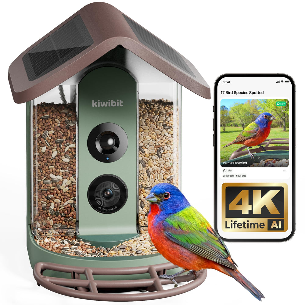 Kiwibit Solar Smart Bird Feeder front view with camera