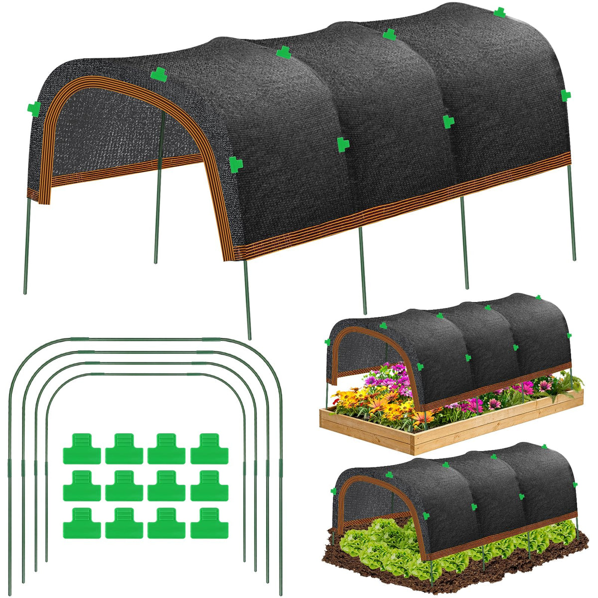 KJX Garden Shade Kit 79"x40" shade cloth with hoops