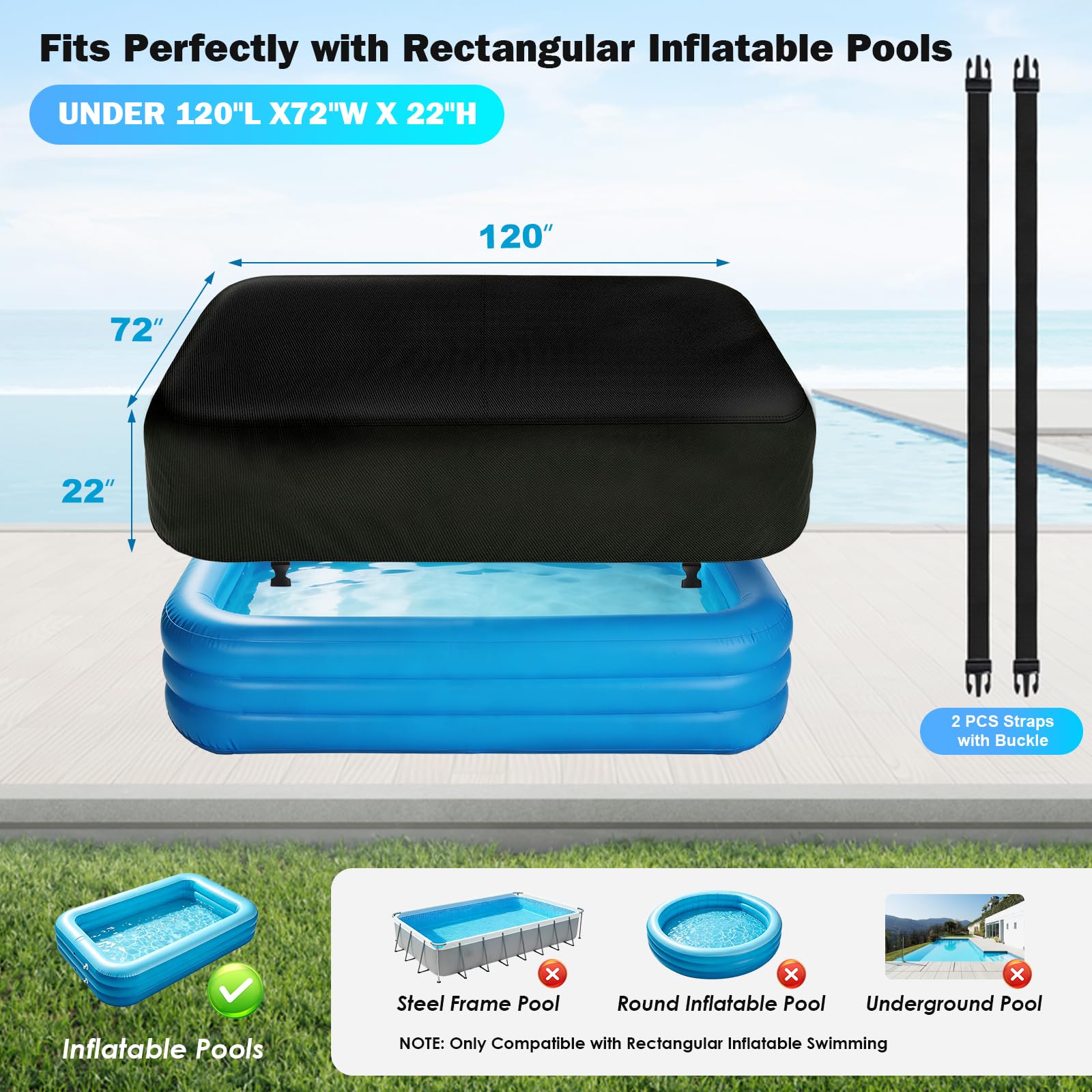 KJX Inflatable Pool Cover with measurements