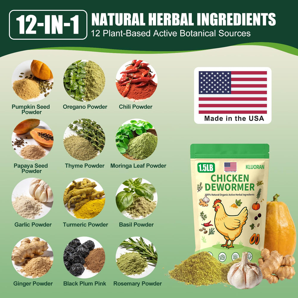 KLUORAN Natural Chicken De-Wormer Powder 1.5 LB back view