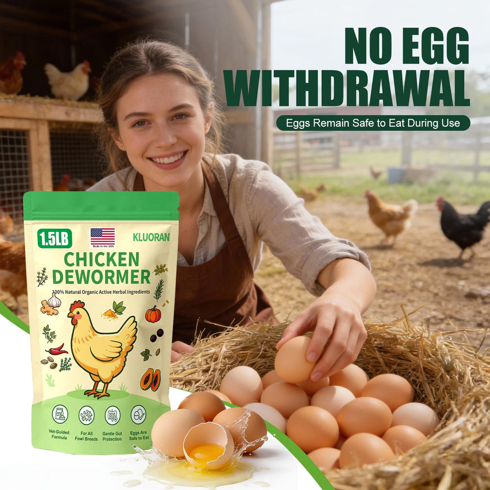 KLUORAN Natural Chicken De-Wormer Powder in a bowl