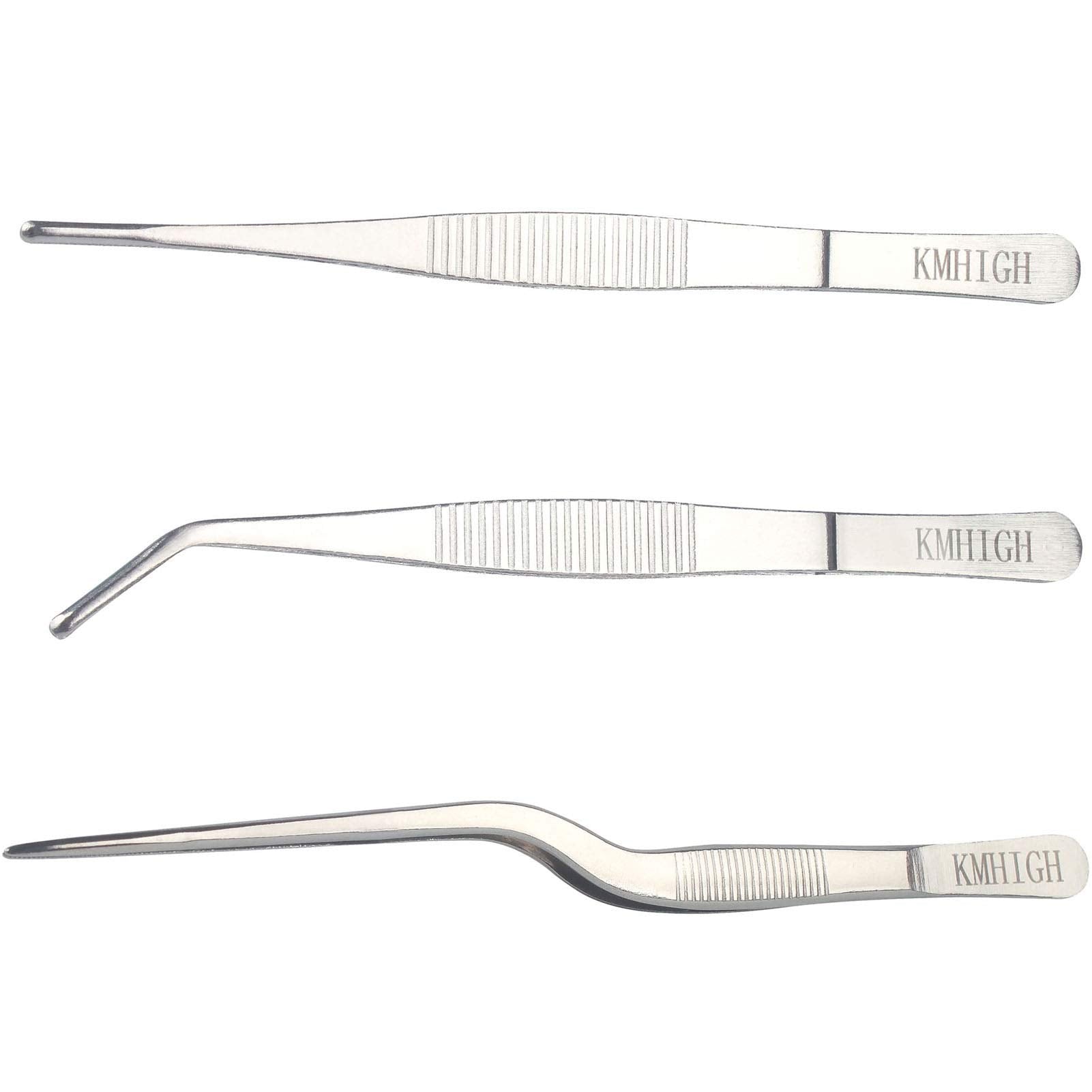 KMHIGH Gardening Tweezers Set, three stainless steel tweezers in package