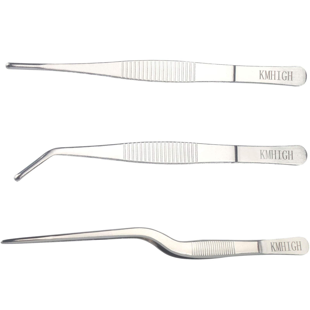 KMHIGH Gardening Tweezers Set, three stainless steel tweezers in package
