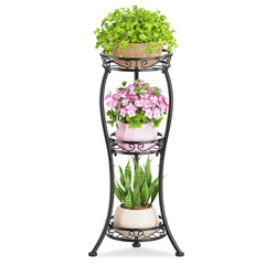 KMOTASUO 3 Tier Metal Plant Stand front view in Classic Black