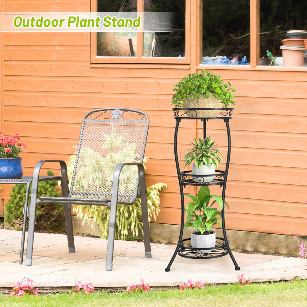 KMOTASUO 3 Tier Metal Plant Stand set up with plants