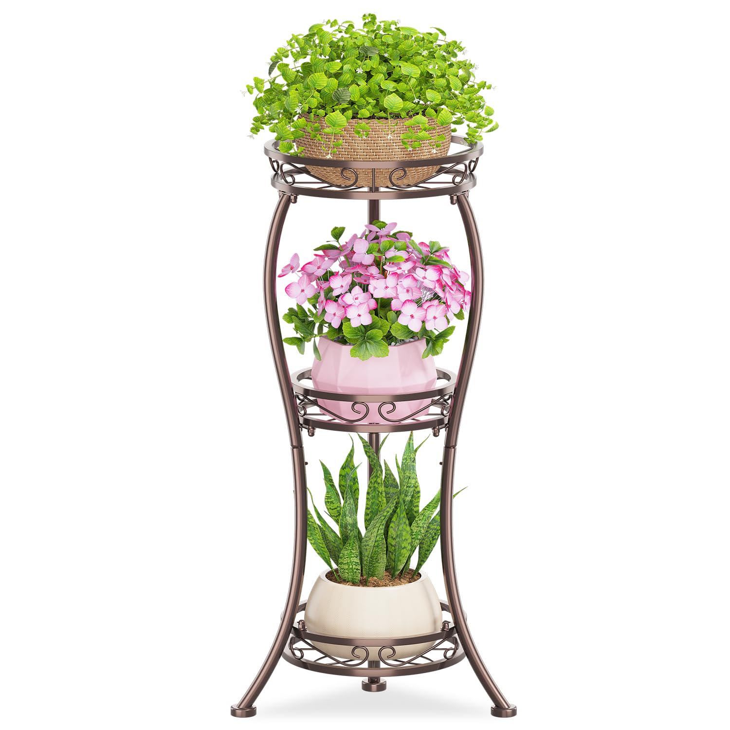 KMOTASUO Metal Plant Stand 3 Tier Bronze front view