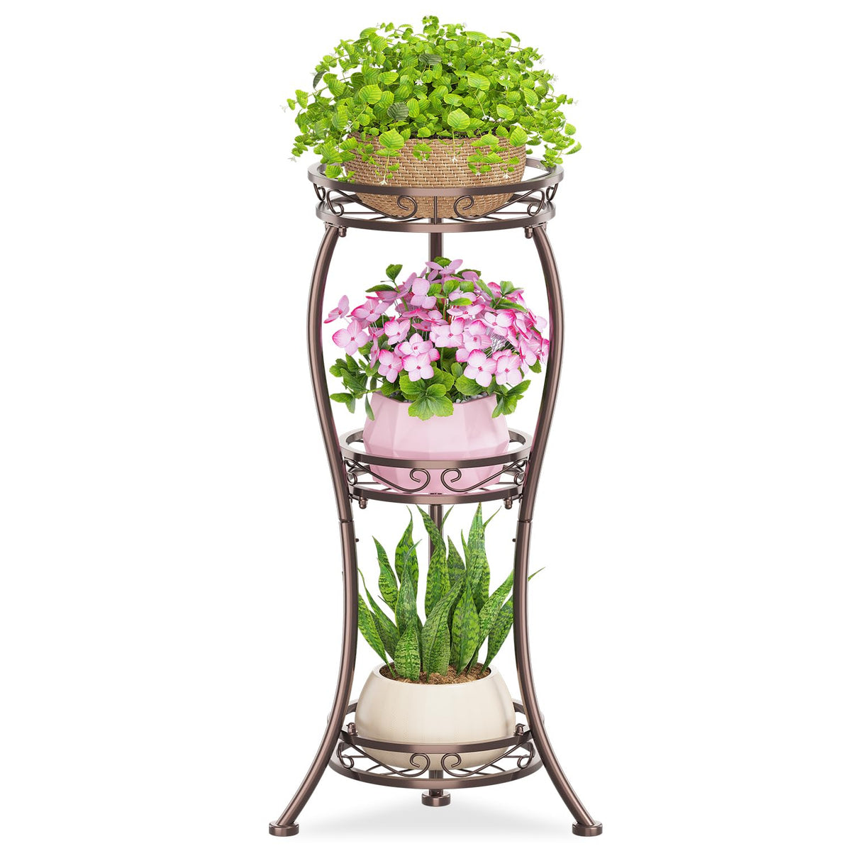 KMOTASUO Metal Plant Stand 3 Tier Bronze front view