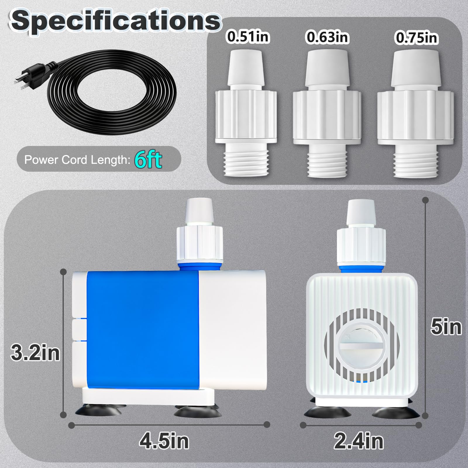 Knifel 400GPH Water Fountain Pump back view with specifications
