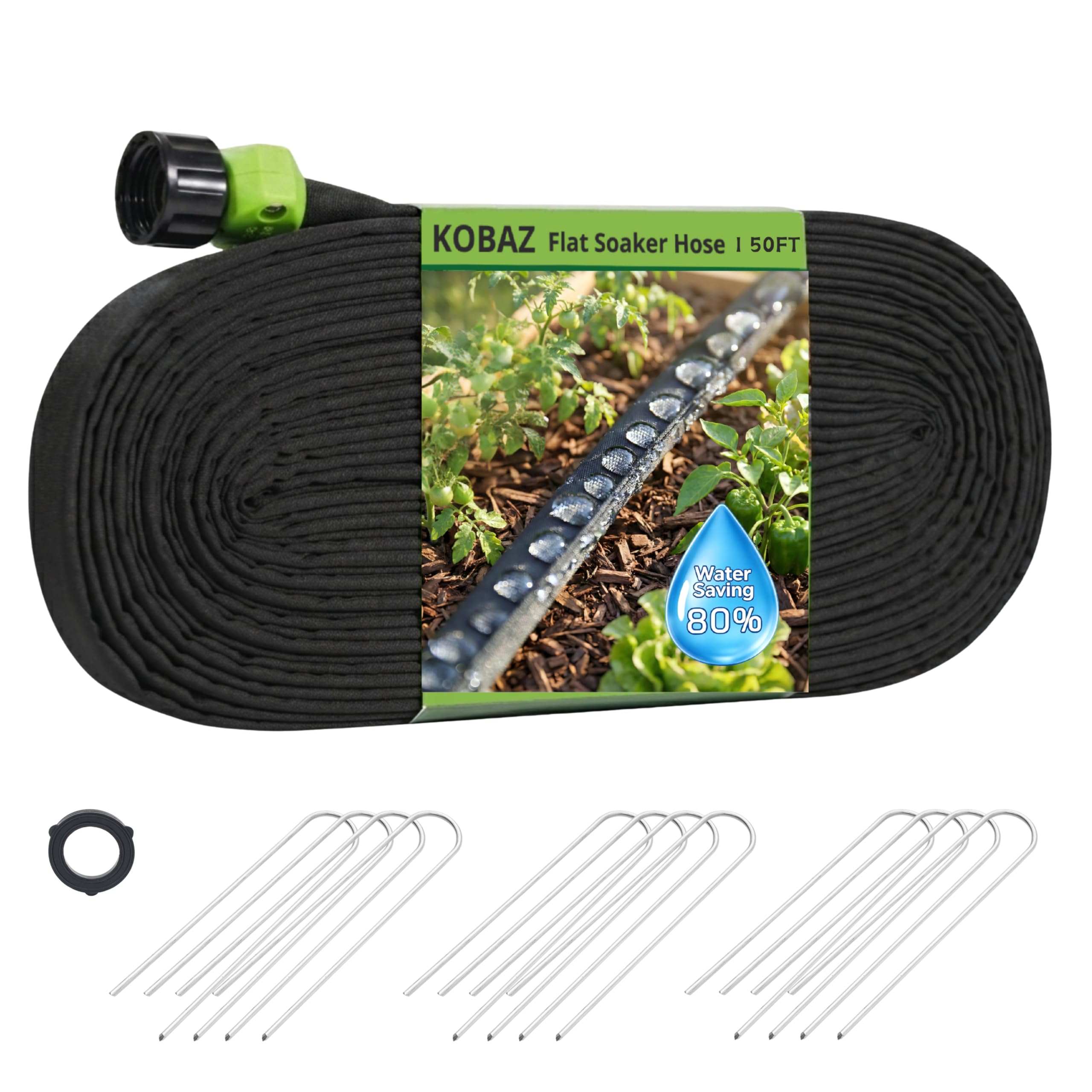 KOBAZ 50 FT Flat Soaker Hose black model front view