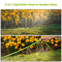 KOBAZ Sprinkler Hose laid flat in a garden with stakes
