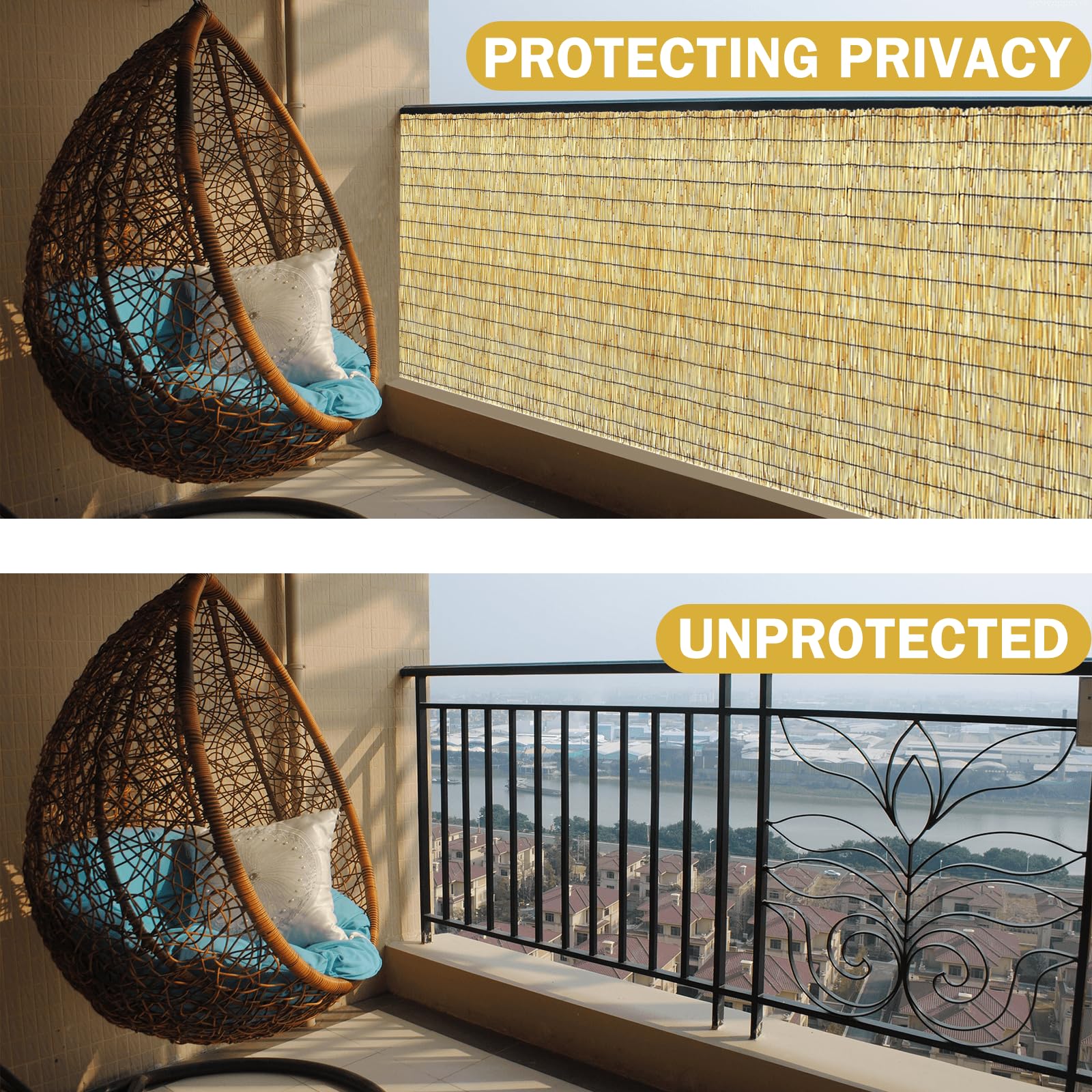 KOIUEYW Bamboo Reed Fencing providing privacy on a balcony