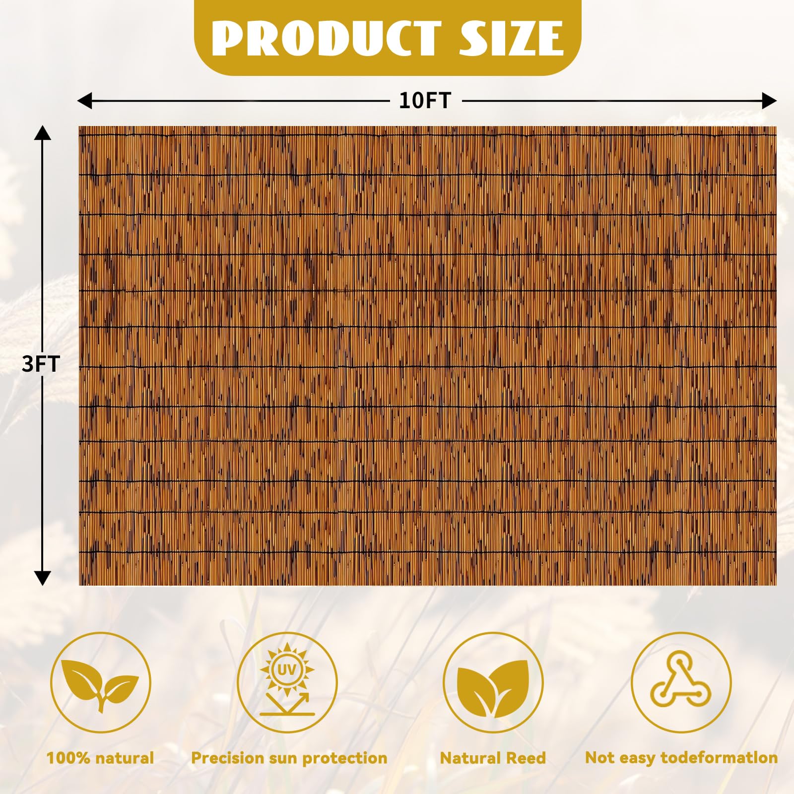 KOIUEYW Bamboo Reed Fencing rolled up showcasing natural reed texture