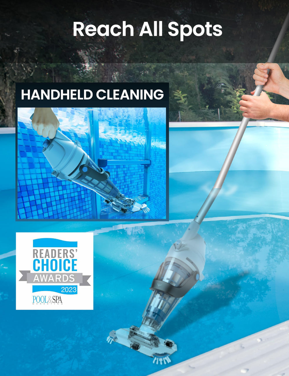 Kokido cordless pool vacuum in action cleaning a pool