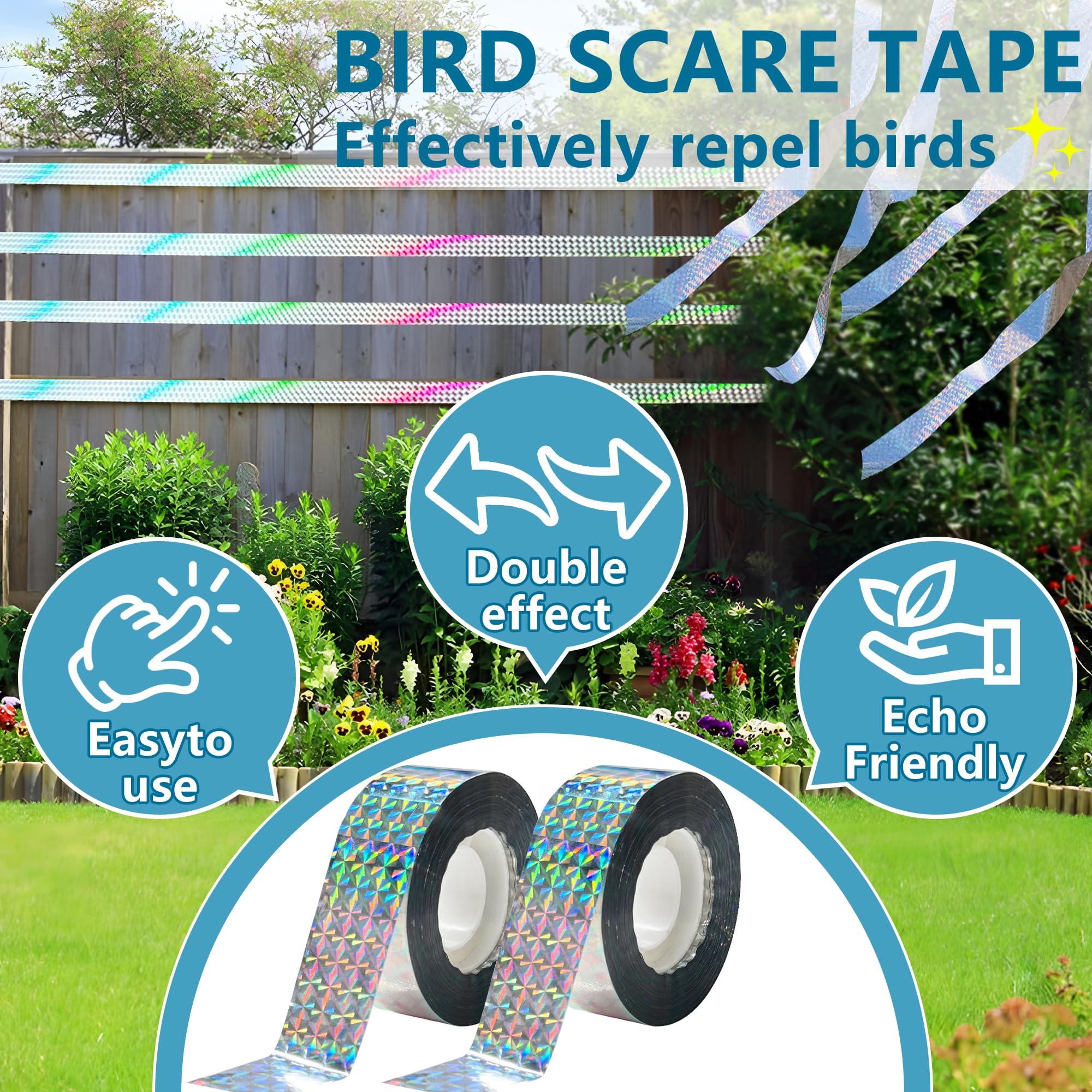 KOKMEYA Bird Scare Tape showing dual-sided reflective features