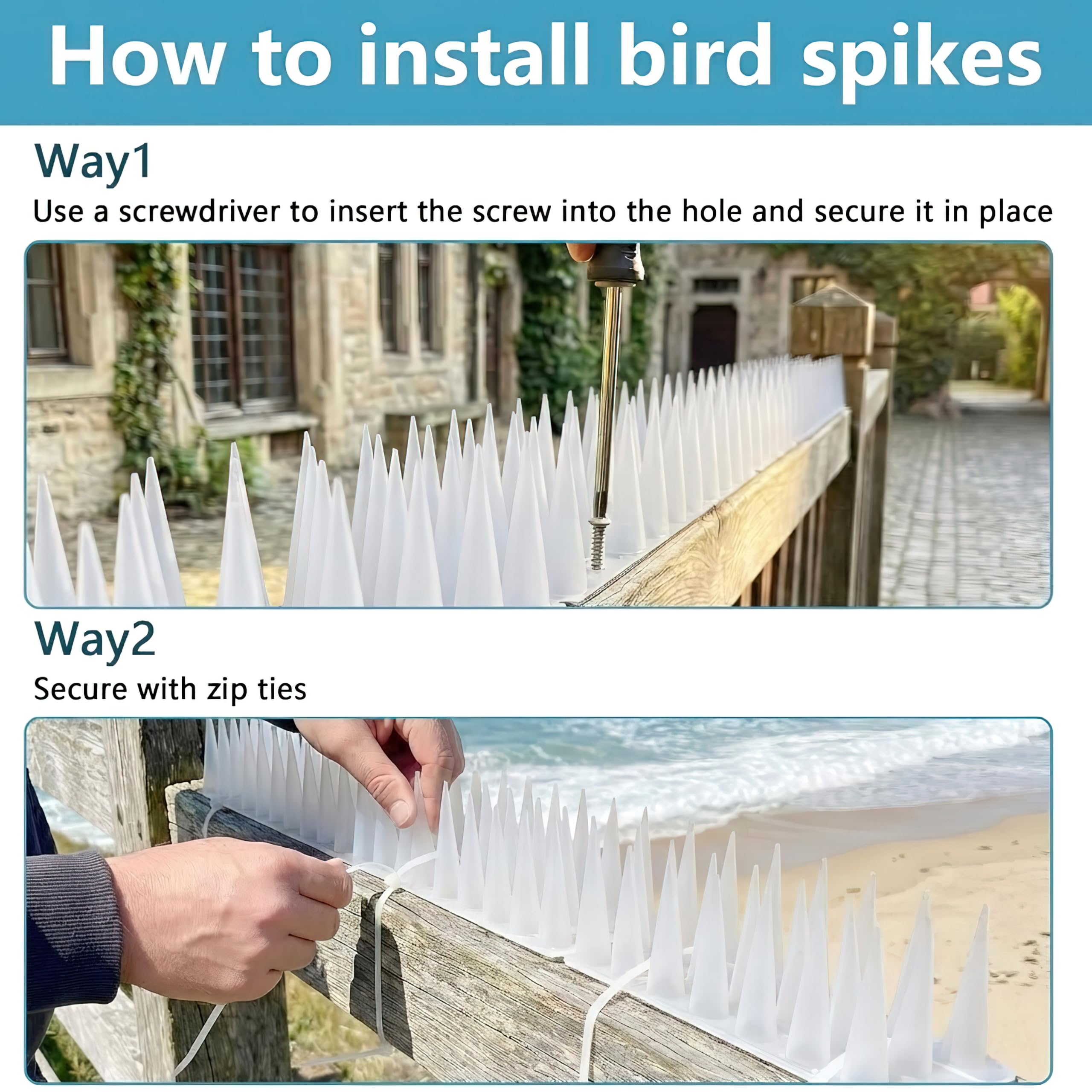 KOKMEYA Bird Spikes installed in a garden