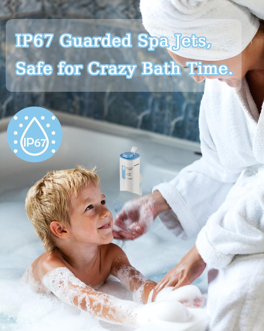 KokoSelene Rechargeable Bath Jet, lifestyle shot in a bathtub