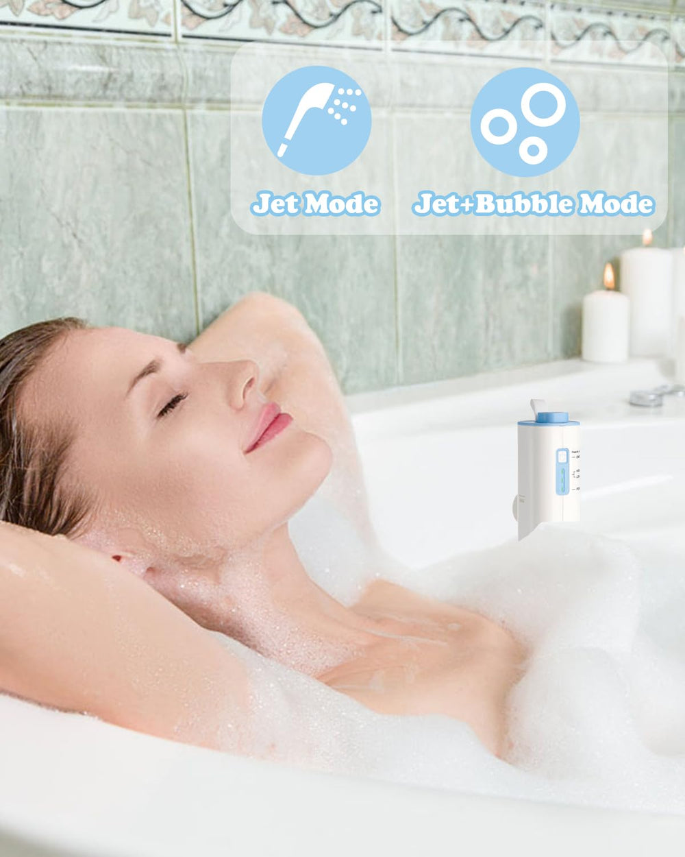 KokoSelene Rechargeable Bath Jet, showing suction cups on bottom