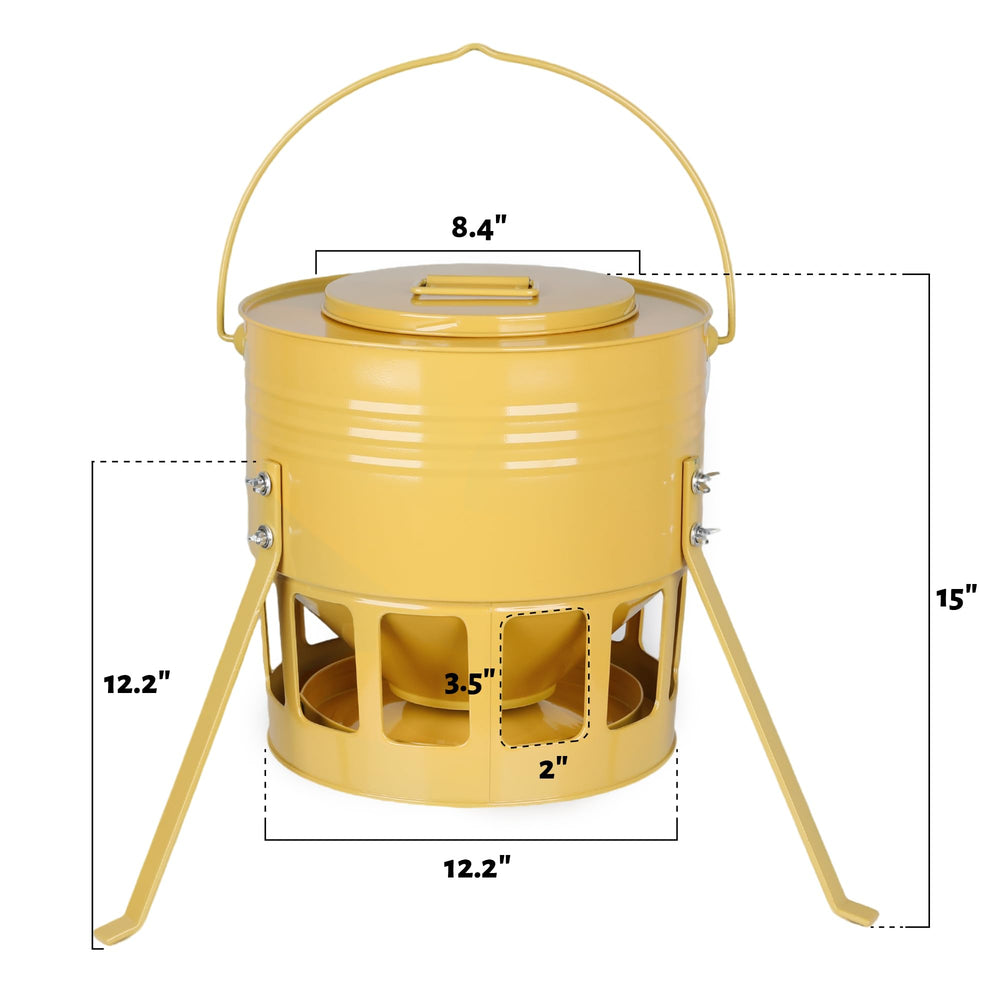 KOL Metal Chicken Feeder in outdoor setting