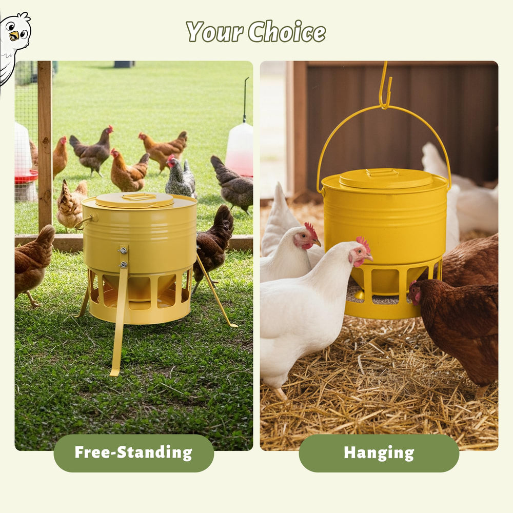KOL Metal Chicken Feeder with handle for mobility