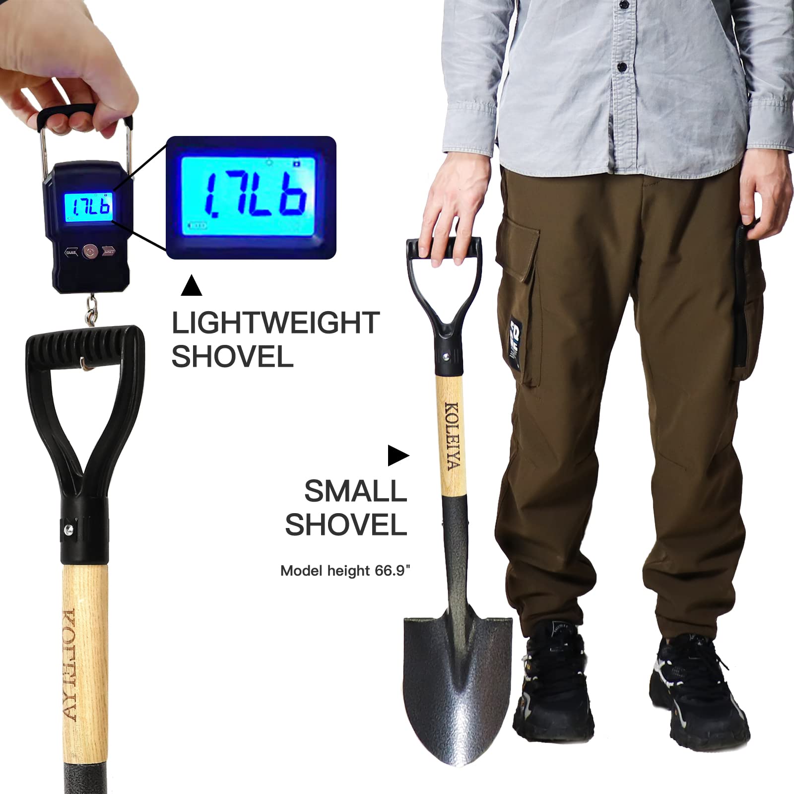 KOLEIYA Small Short Handle Shovel metal head close-up