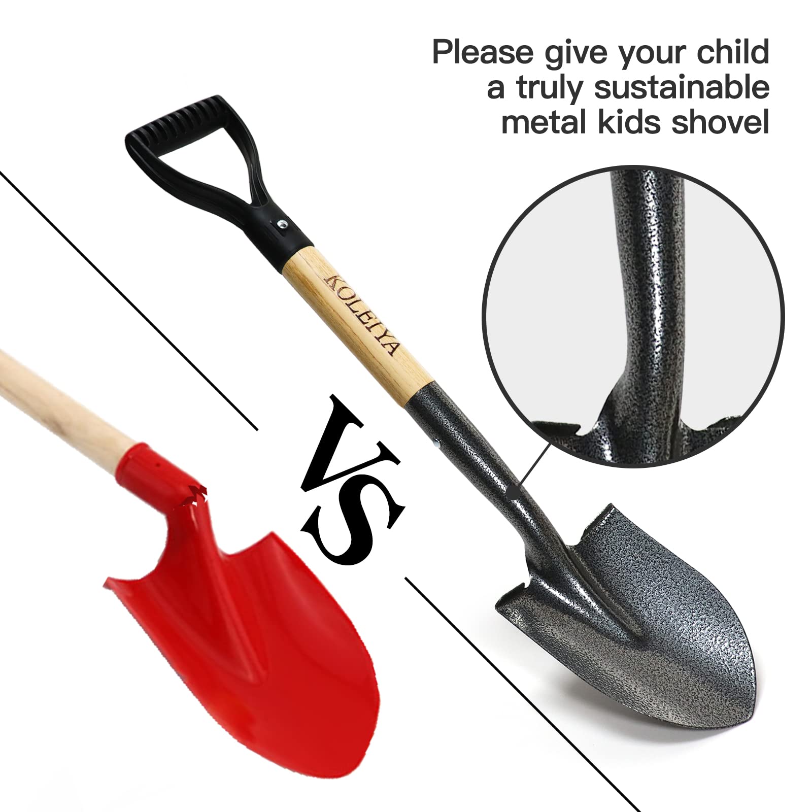 KOLEIYA Small Short Handle Shovel side view in garden setting