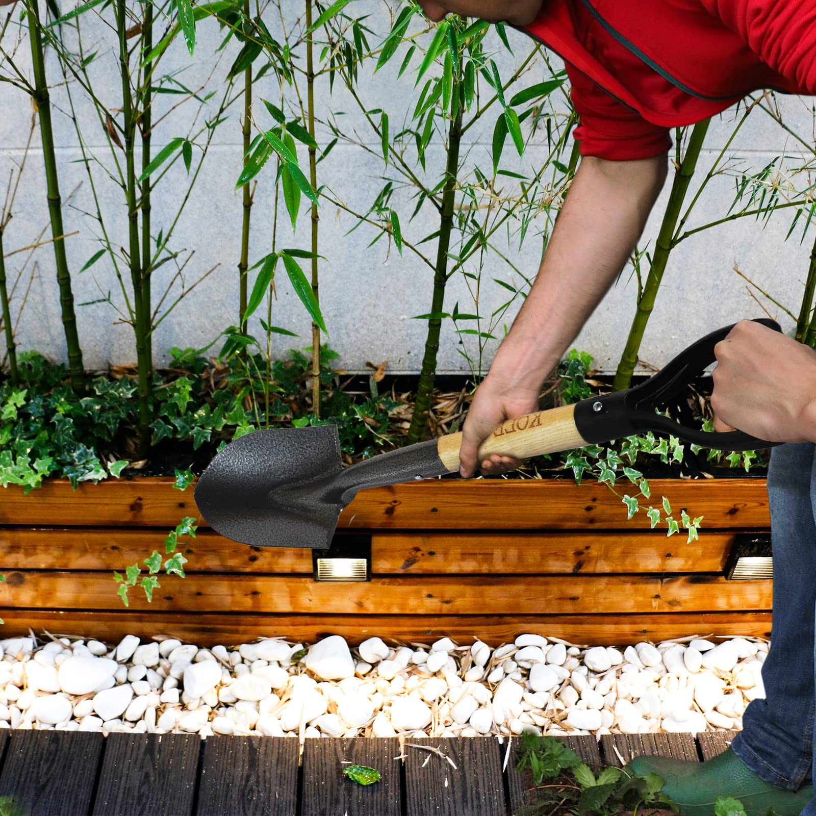 KOLEIYA Small Short Handle Shovel with safety warning label