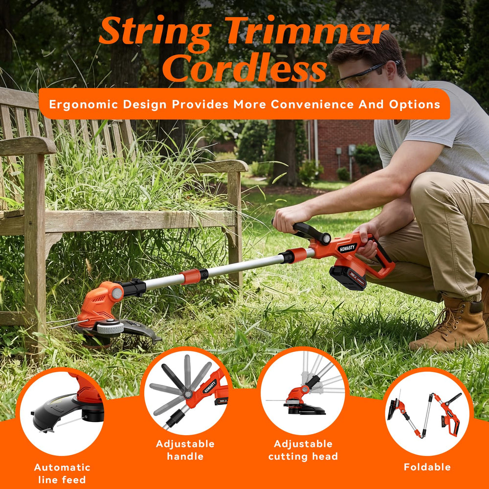 KOMASTY 20V Cordless String Trimmer close-up of handle