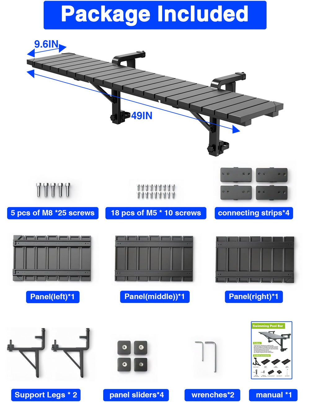 Kompoll Pool Bar dimensions displayed