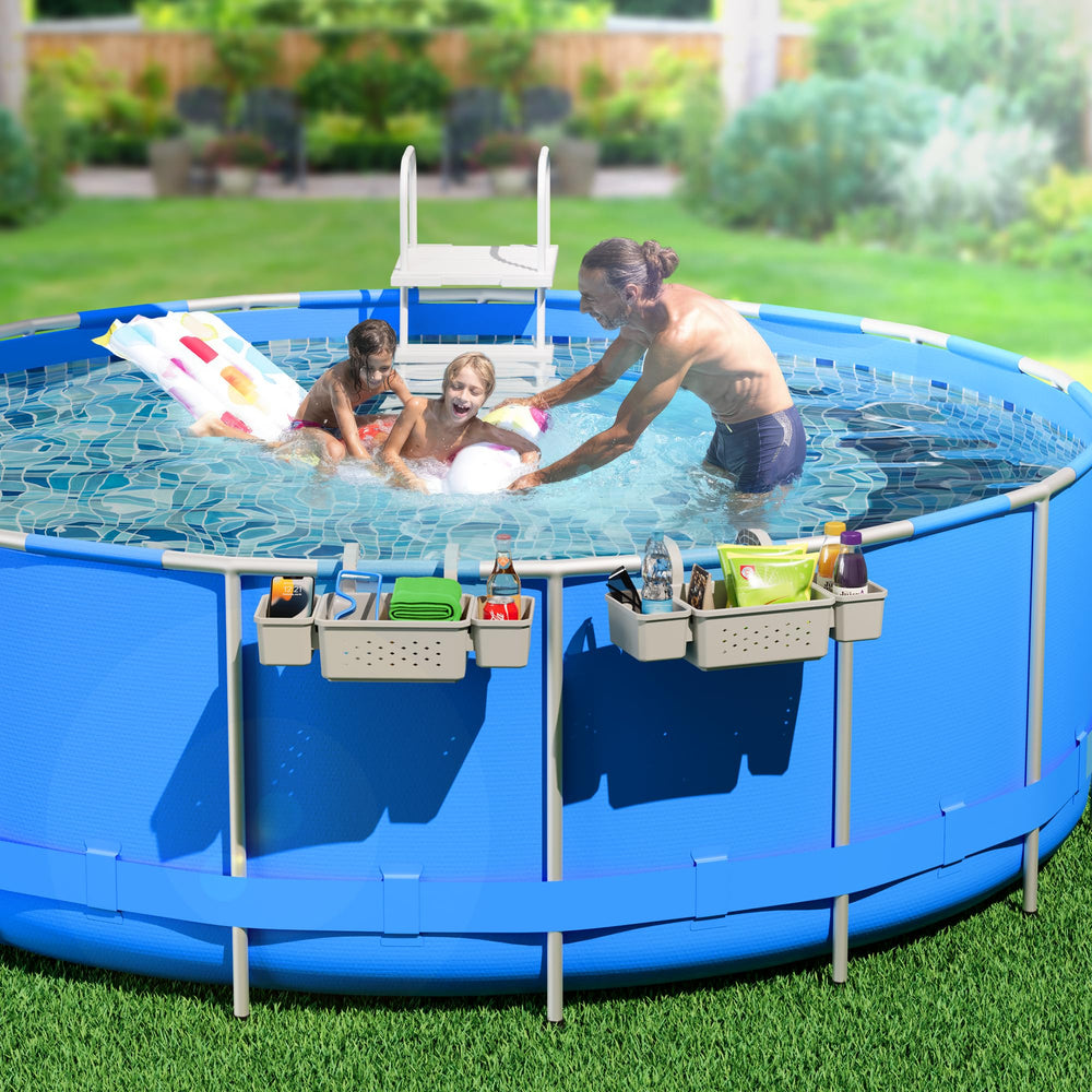 Kompoll Poolside Storage Basket setup around a pool
