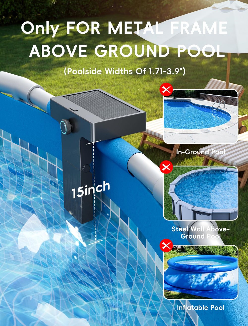 Kompoll Solar Pool Light installed on pool top rail