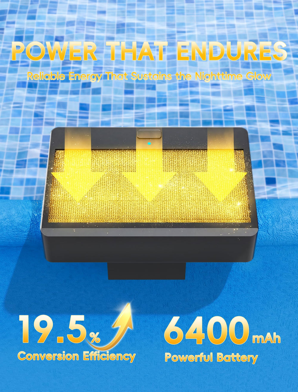 Kompoll Solar Pool Light packaging with features listed