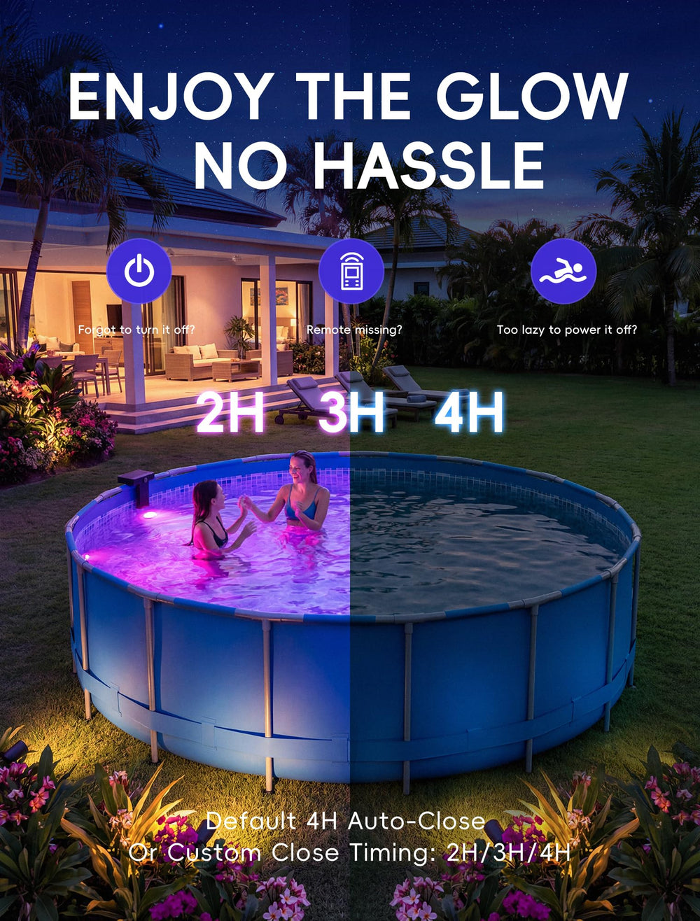 Kompoll Solar Pool Light showing dusk sensor feature
