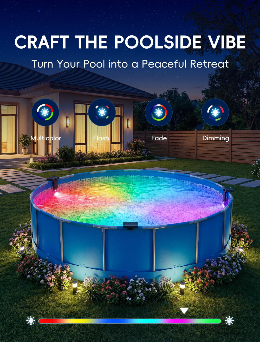 Kompoll Solar Pool Light with illuminated pool background