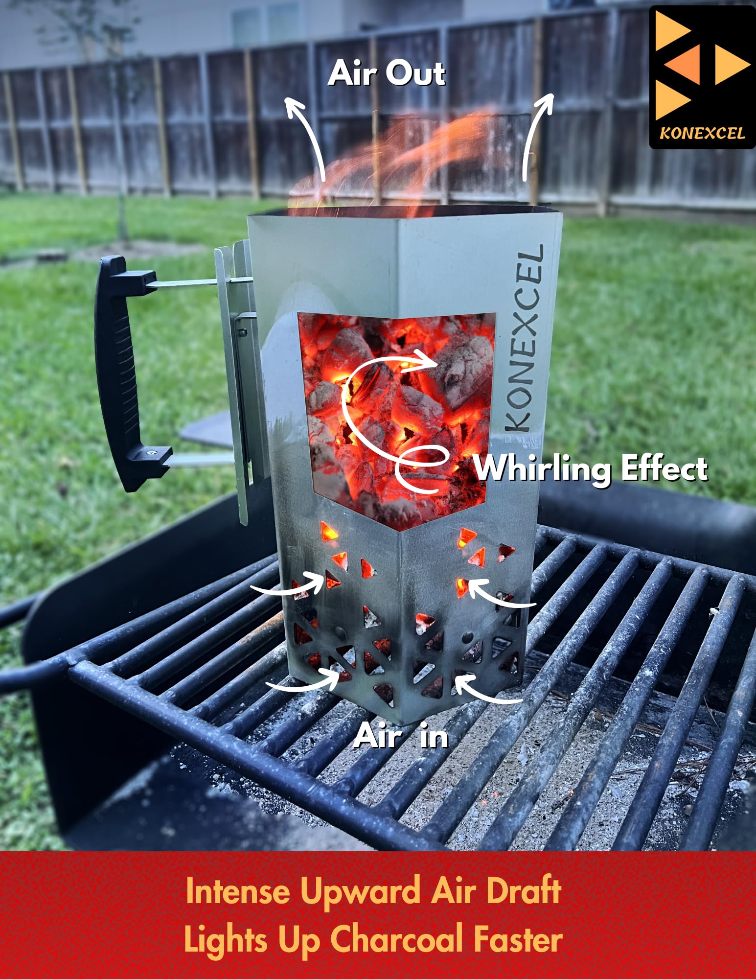 Konexcel Charcoal Chimney Starter XL in use at a BBQ