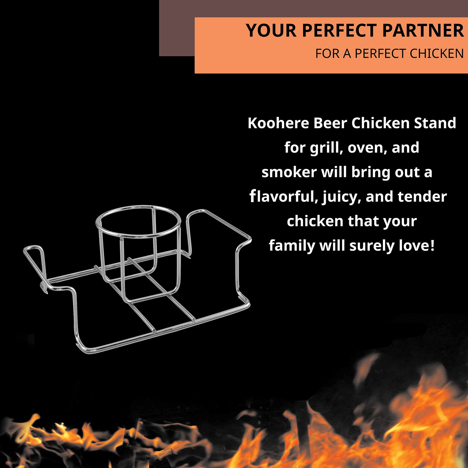Koohere Beer Can Chicken Holder with handles for easy lifting