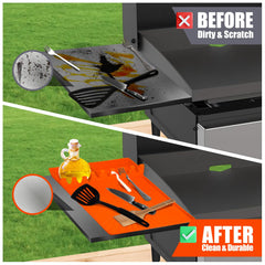Koolstuffs silicone mat on Blackstone side shelf with utensils