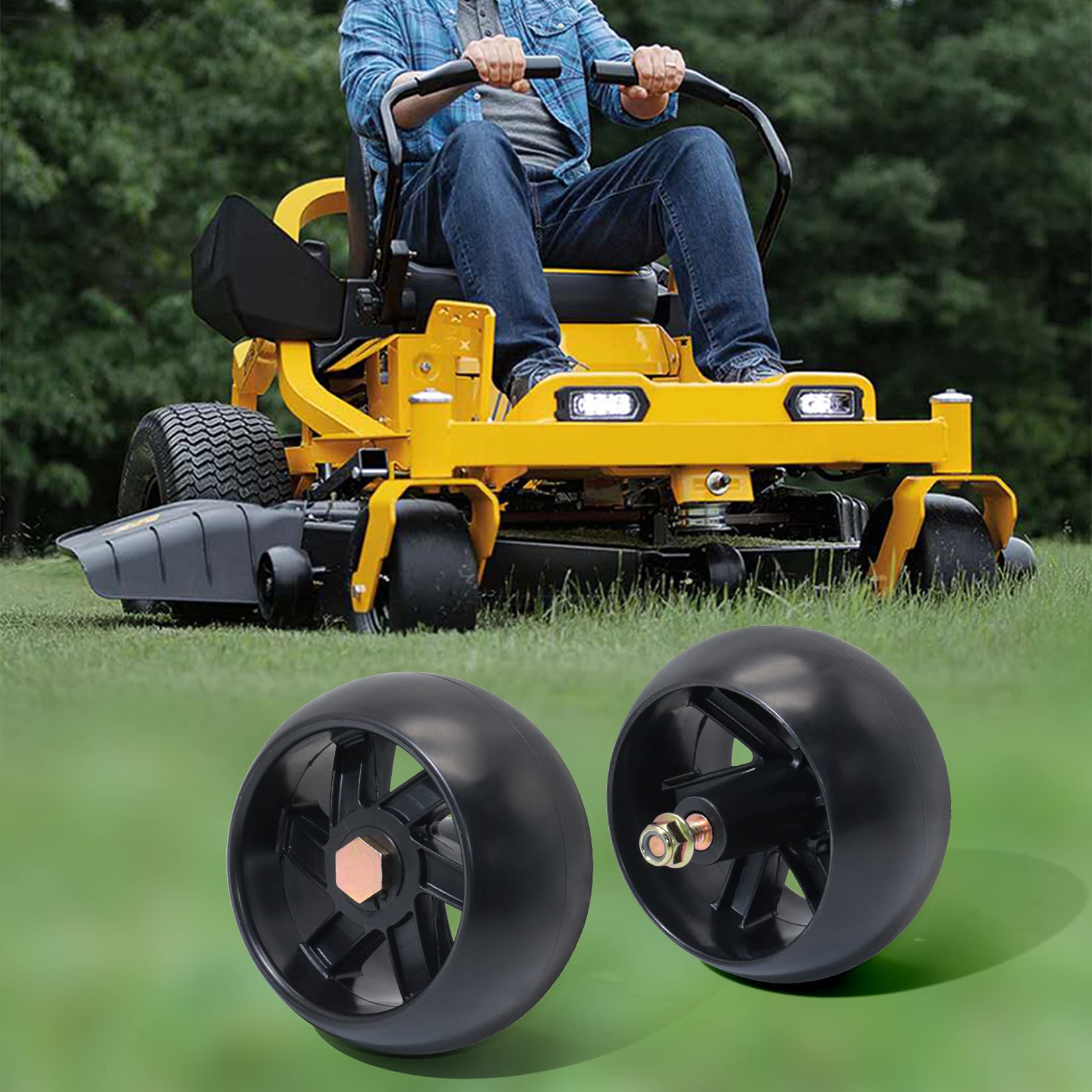KOOTANS mower deck wheels on uneven terrain demonstrating stability