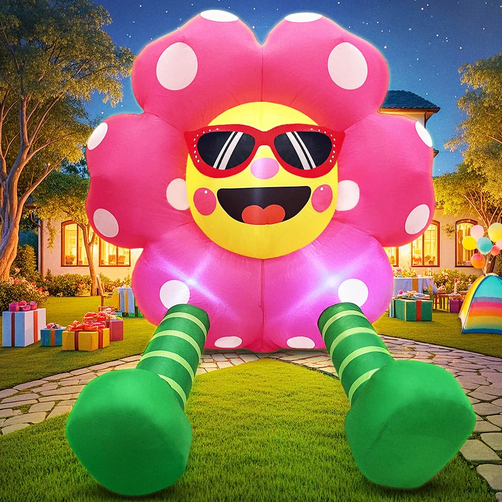 KOOY 4FT inflatable sunflower front view with LED lights