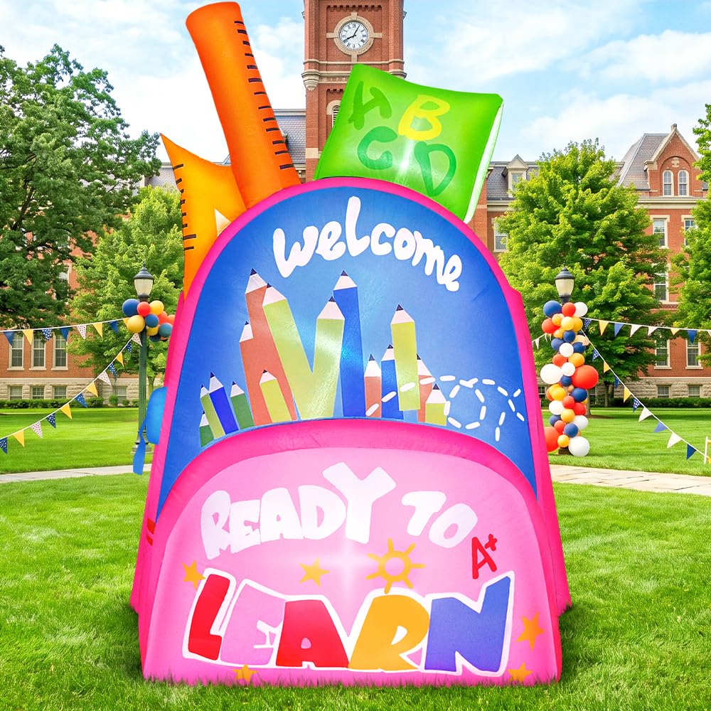 KOOY 6FT inflatable school bag decoration front view with LED lights