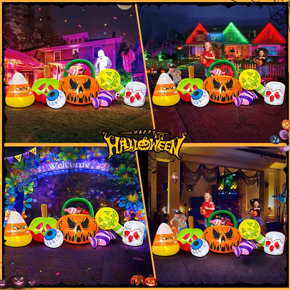 KOOY inflatable pumpkin ghost combo during night with LEDs