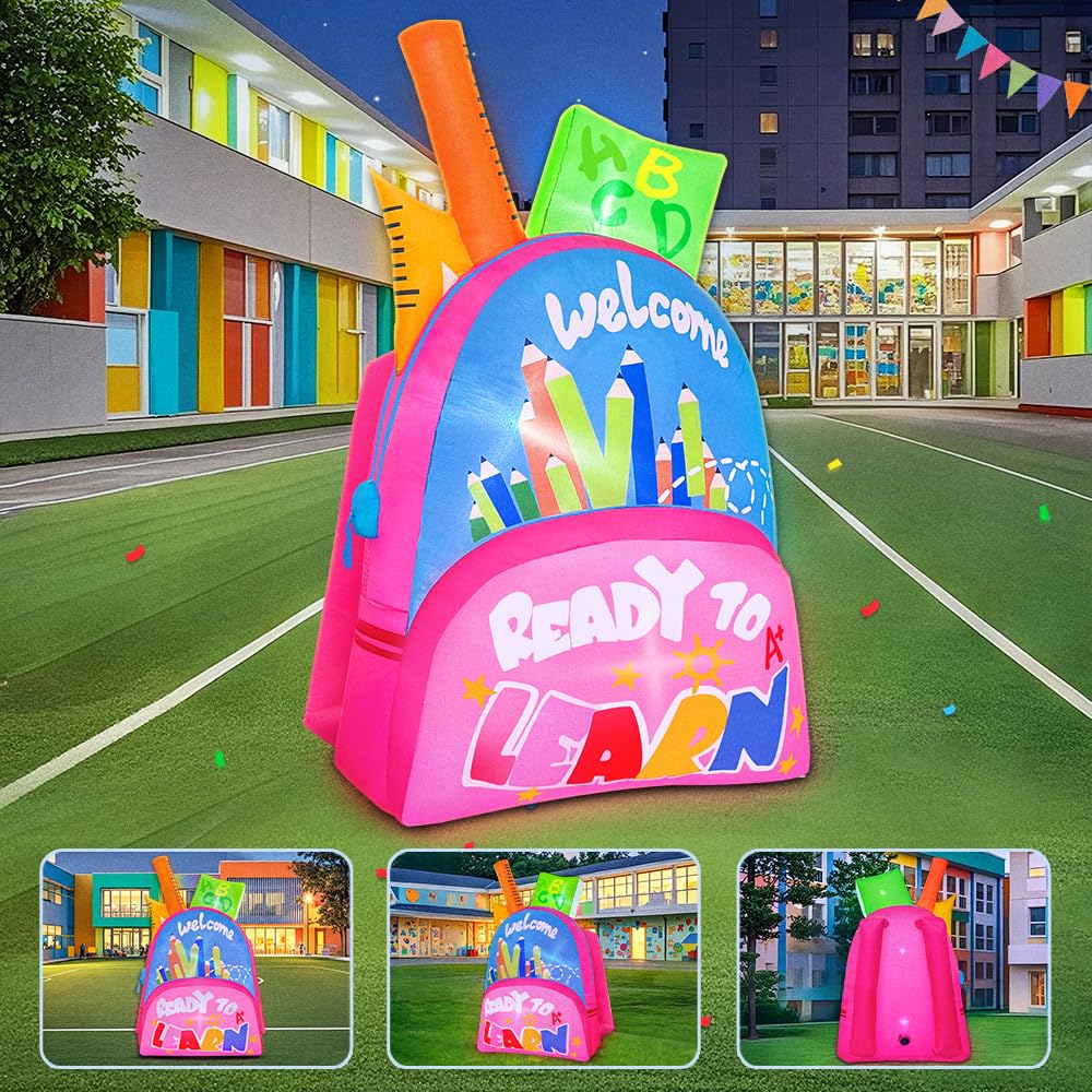 KOOY inflatable school bag decoration displayed in a yard
