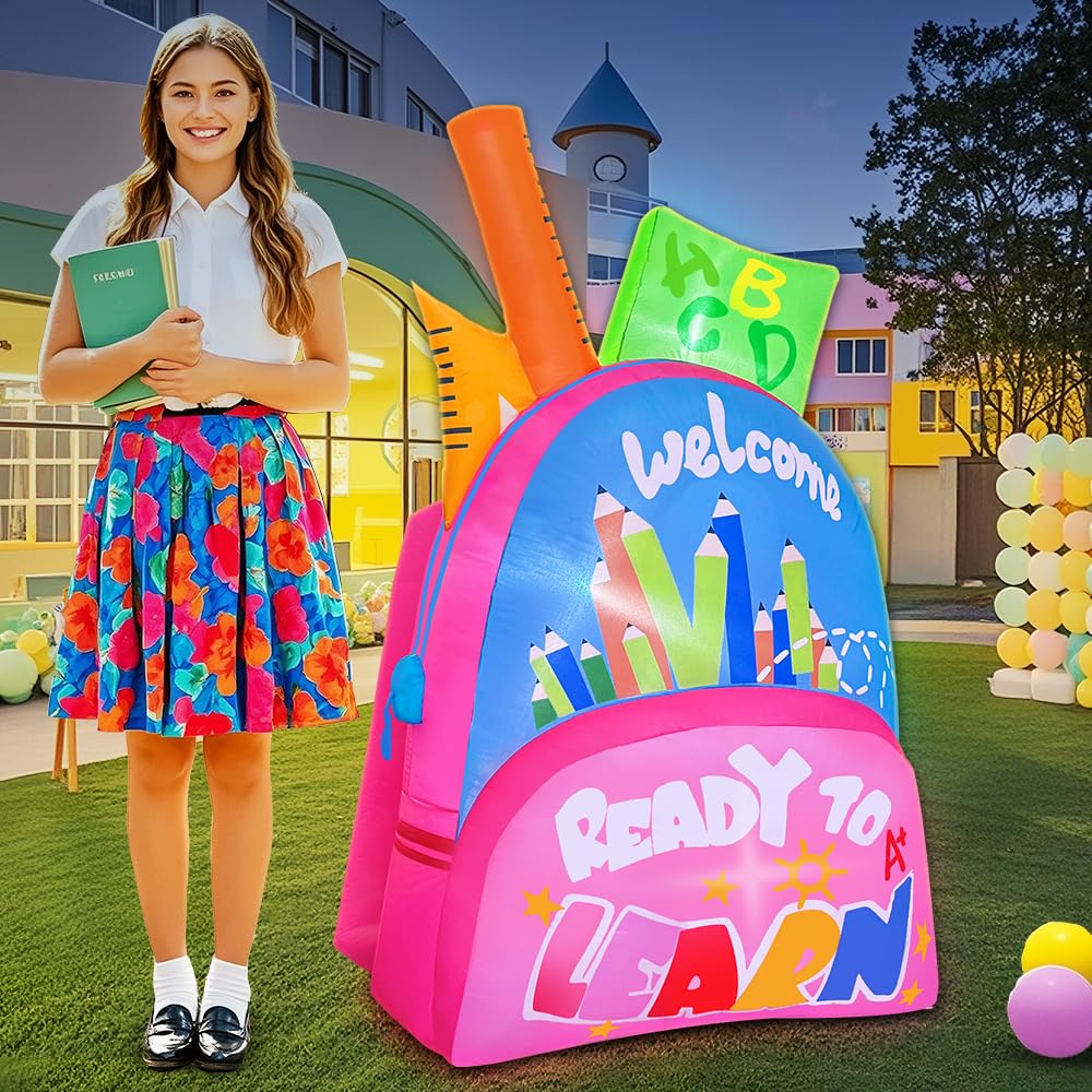 KOOY inflatable school bag decoration during evening with LED lights on