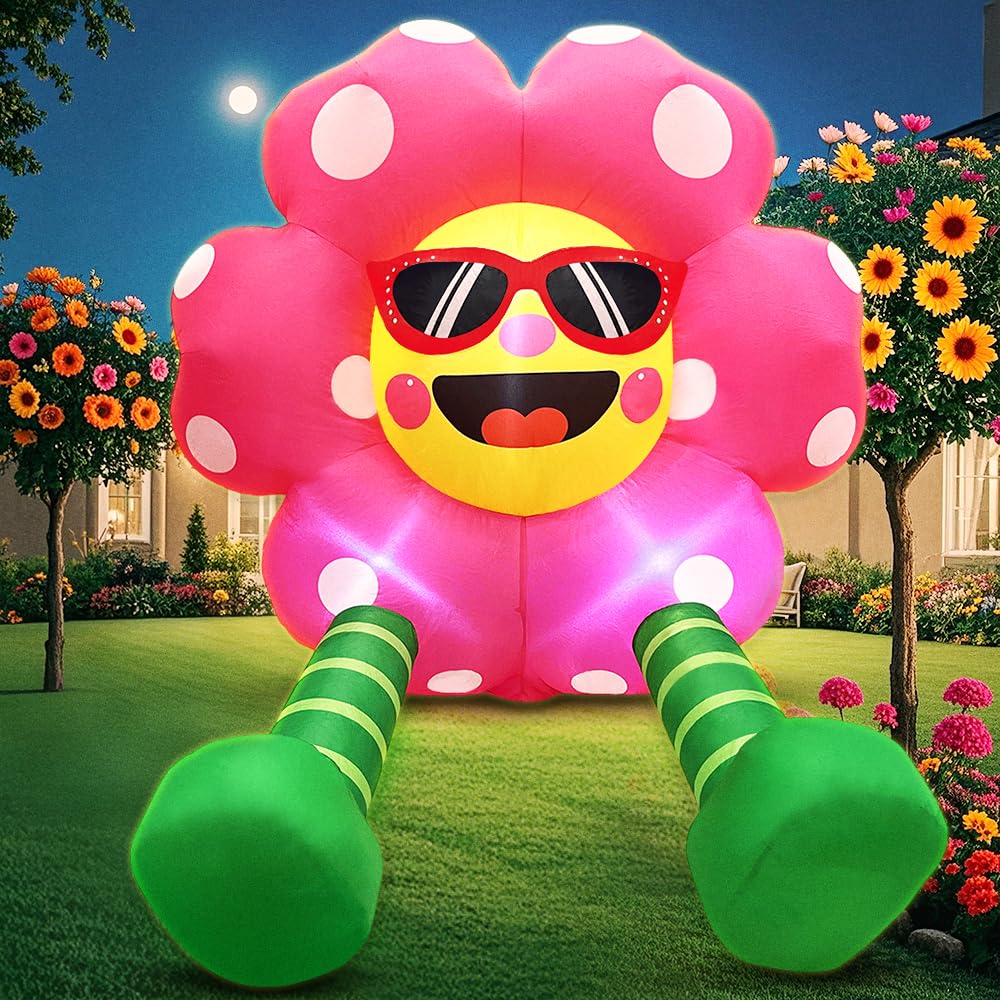 KOOY inflatable sunflower illuminated at night