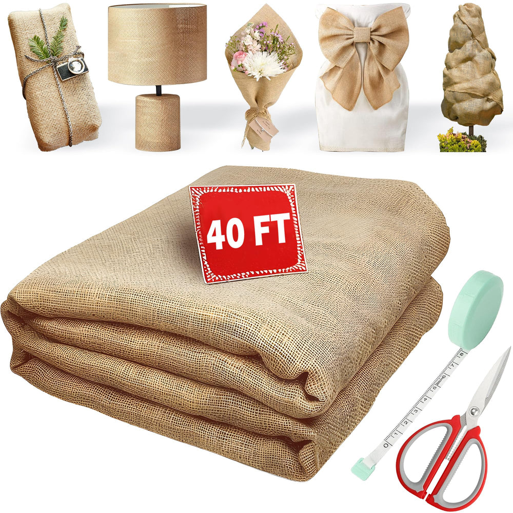 koretech burlap fabric roll front view, natural jute 40in x 40ft