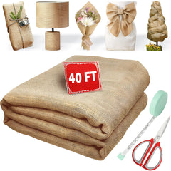 koretech burlap fabric roll front view, natural jute 40in x 40ft