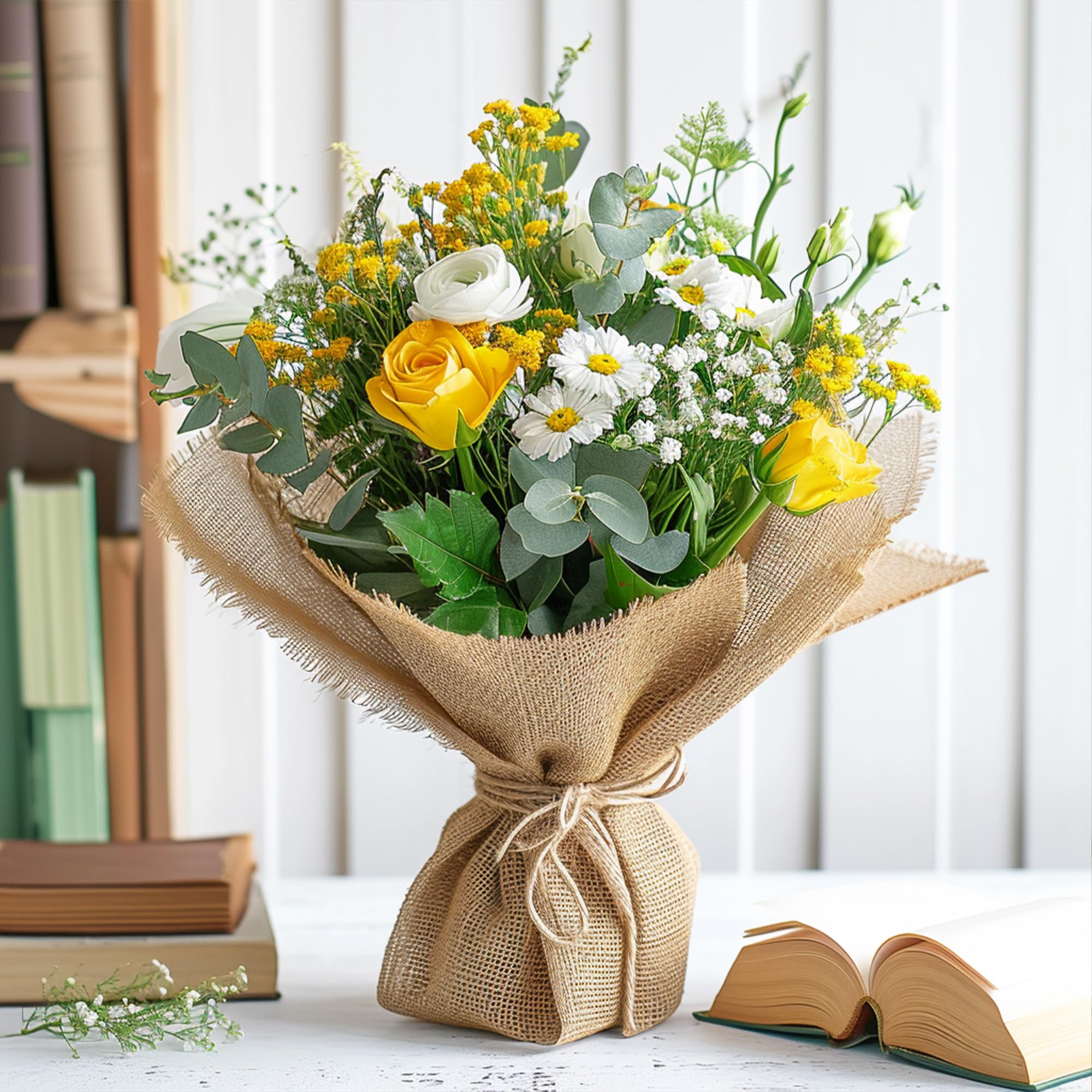 koretech burlap roll displayed on a garden table