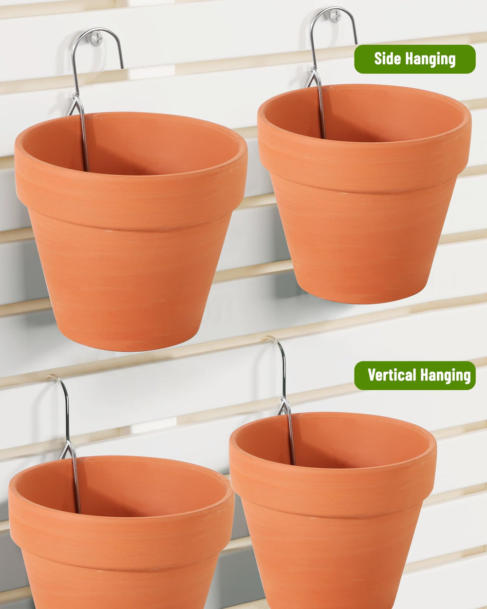 KOROI pot hangers mounted on a balcony with flower pots