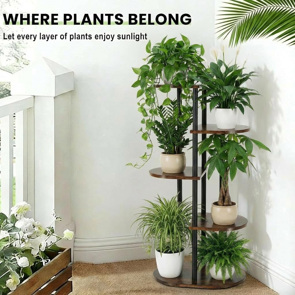 Korrie Home plant stand side view with pots